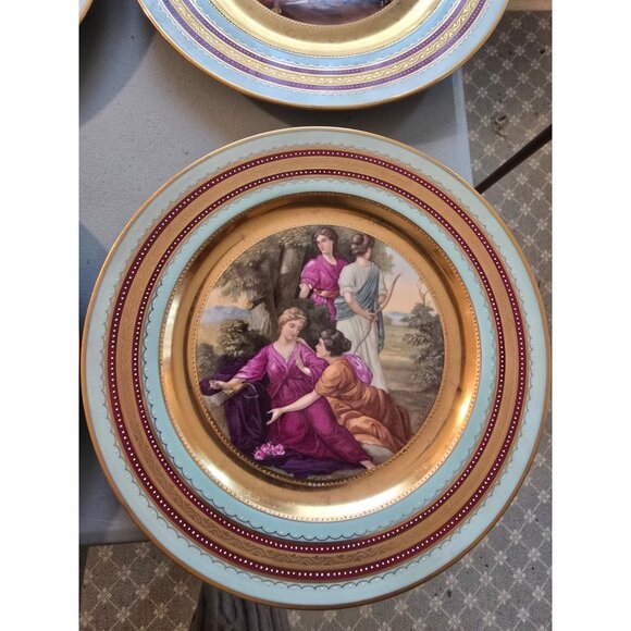 Antique Hand-Painted Gilt Royal Vienna 10.5" Plate Charger Set Of 12 (RV1000) - Picture 6 of 16